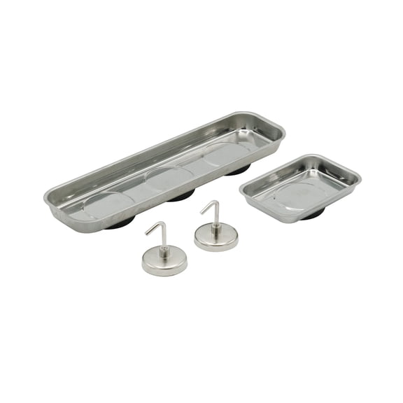 Ultra Steel 4-Piece Magnetic Tool Tray and Hook Set, Stainless Steel, for Car and General Repair, Storage Bowl for Screws and Bolts