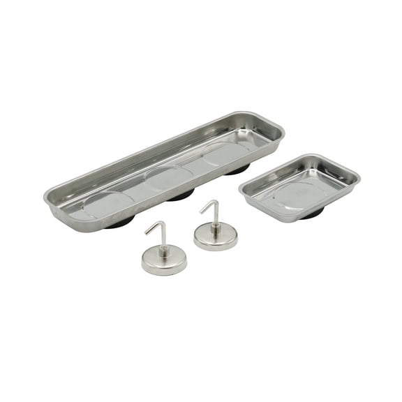 Ultra Steel 4-Piece Magnetic Tool Tray and Hook Set, Stainless Steel, for Car and General Repair, Storage Bowl for Screws and Bolts
