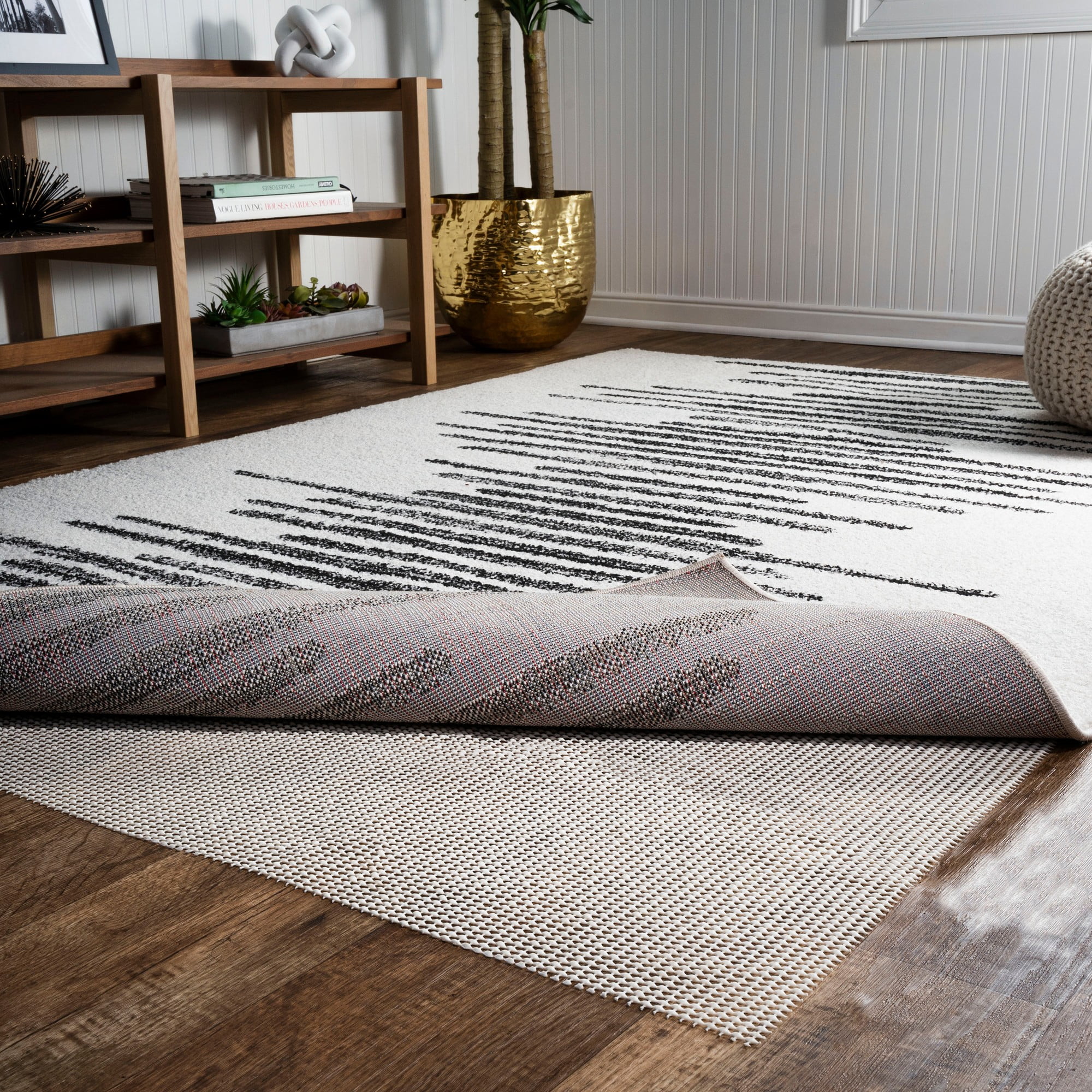 Durable Cream Non-Slip Rug Pad for Tile and Hardwood, 3' x 5'