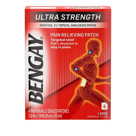 Ultra Strength Bengay Pain Relief Patches, Large, 3.9 x 7.9 in, 4 Ct