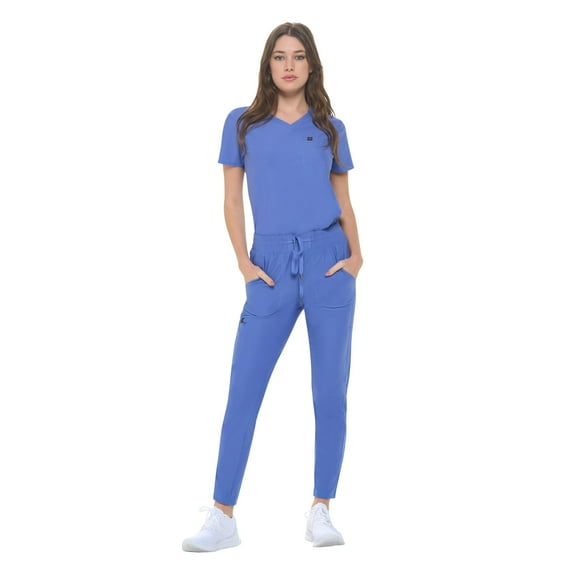 Ultra Stretch Form Fitting Womens Scrub Set (Ceil Blue, Medium)