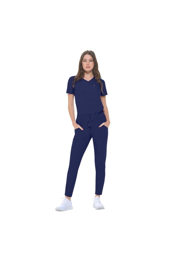 Ultra Stretch Form Fitting Womens Scrub Set (True Navy Blue, X-Small)