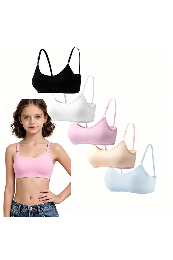 Ultra Stretch Soft Cotton First Training Bras Pre Teens 10-16 No Underwire Lightly Padded, Adjustable Fine Straps Sweat Resistant Comfort Underwear for Indoor Outdoor Use