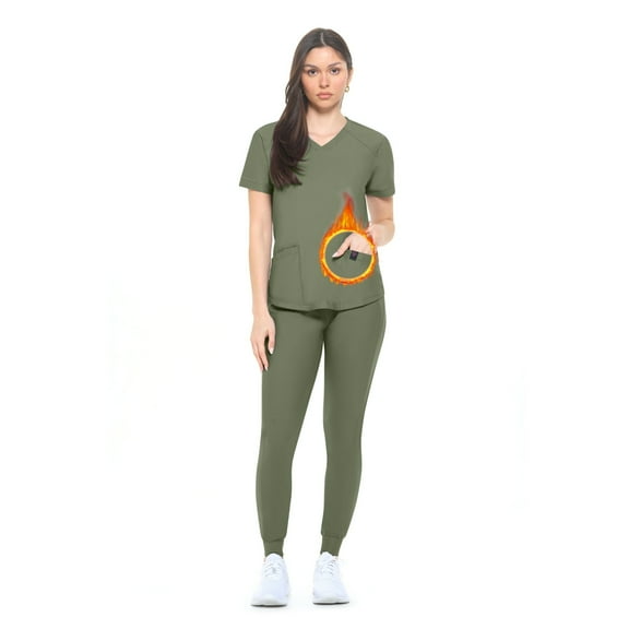 Ultra Stretch Womens Jogger Scrub Set (Olive, X-Large)