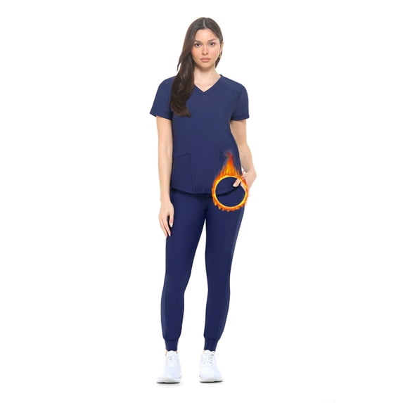Ultra Stretch Womens Jogger Scrub Set (True Navy Blue, Medium)