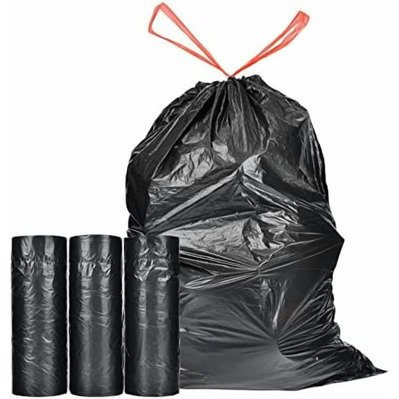 Ultra Strong 15 Gallon Drawstring Trash Bags (102 Count) Large Heavy Duty Thicken Plastic Tall Kitchen Garbage Bags Black for Kitchen Office Lawn Yard