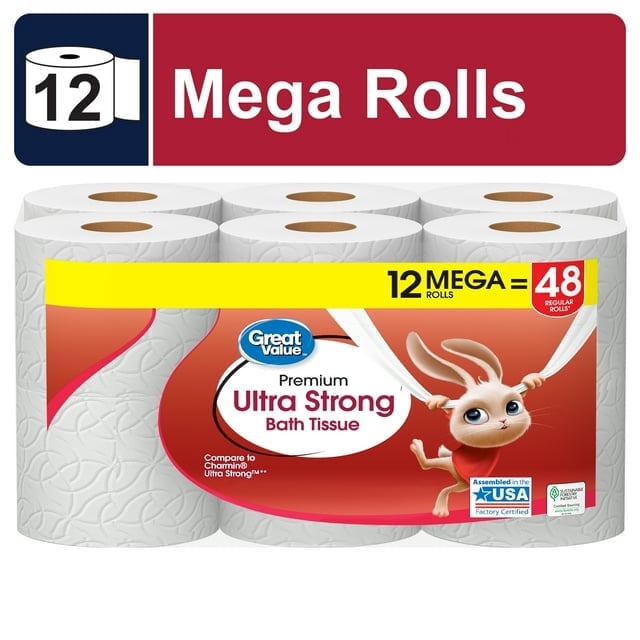 Ultra Strong 2-Ply Toilet Paper, 12 Mega Rolls