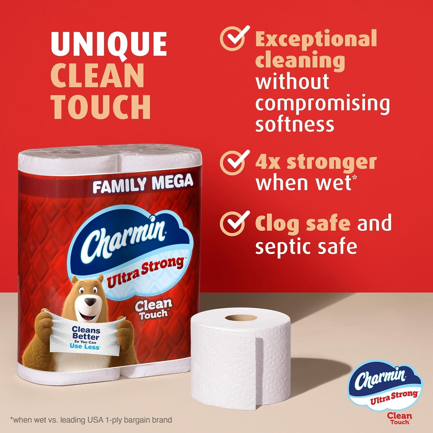 Ultra Strong Clean Touch Toilet Paper, 18 Family Mega Rolls = 90 Regular Rolls