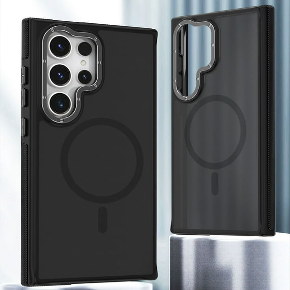 Ultra Strong Magnetic for Samsung Galaxy S24 Plus Case,Military Grade Drop Protection,Compatible with MagSafe,Shockproof Anti-Scratch Translucent Matte Slim Fit Stylish Phone Protective Cover,Black