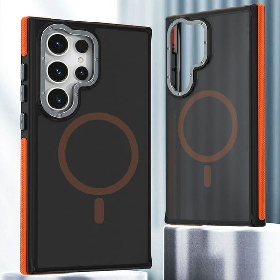 Ultra Strong Magnetic for Samsung Galaxy S24 Ultra Case,Military Grade Drop Protection,Compatible with MagSafe,Shockproof Anti-Scratch Translucent Matte Slim Fit Stylish Phone Protective Cover,Orange