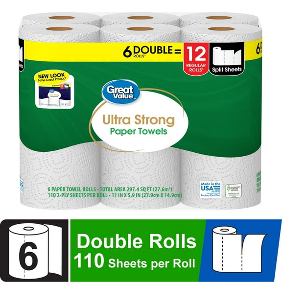 Ultra Strong Paper Towels, 6 Double Rolls