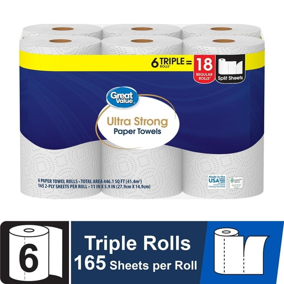 Household Paper Ultra Strong Pick-a-Size Paper Towel Sheets, White, 6 Triple Roll Pack