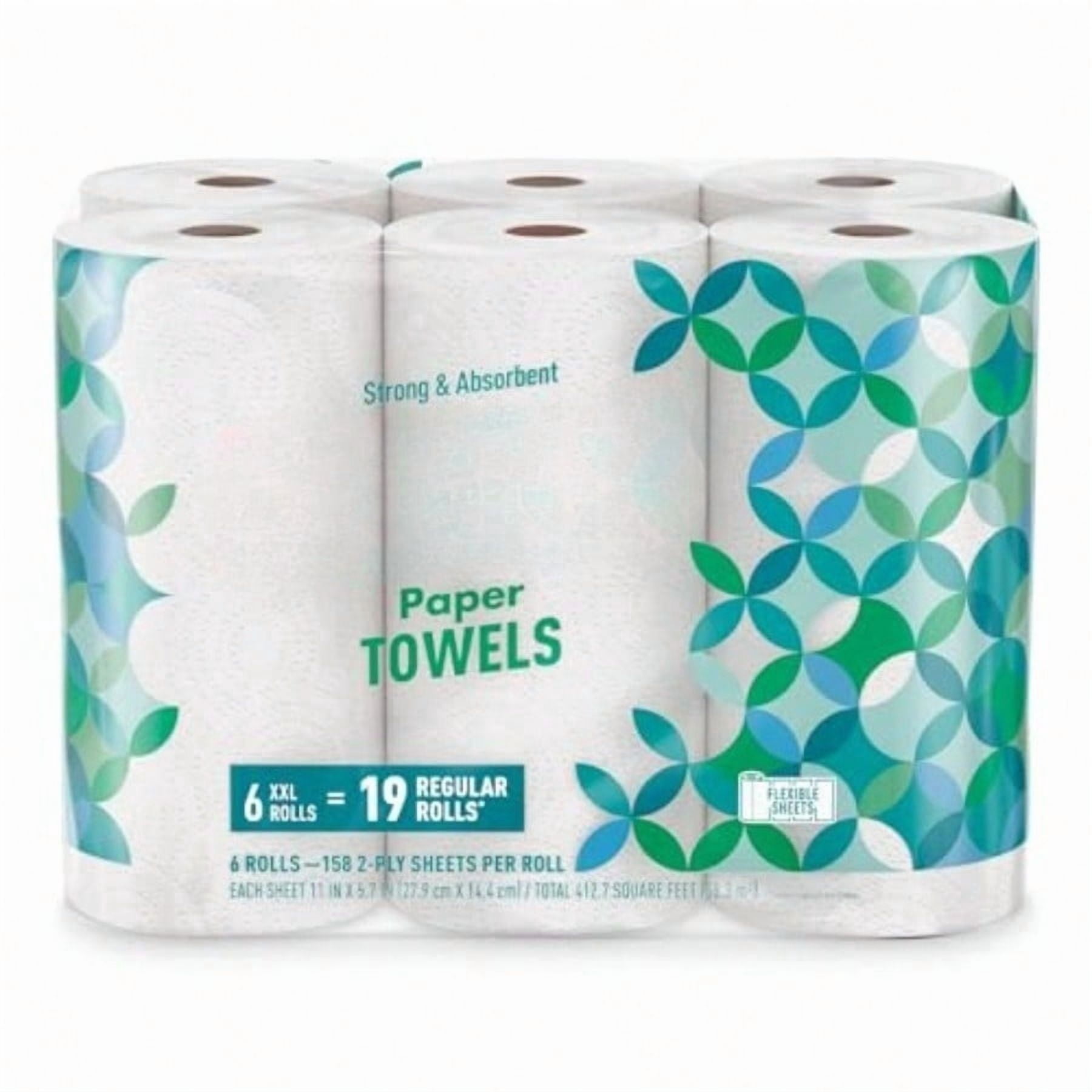 Ultra-Strong Premium Paper Towels, 158 Sheet Huge roll - Flex-a-Size, 6 Rolls, Equivalent to 19 Regular Rolls, White
