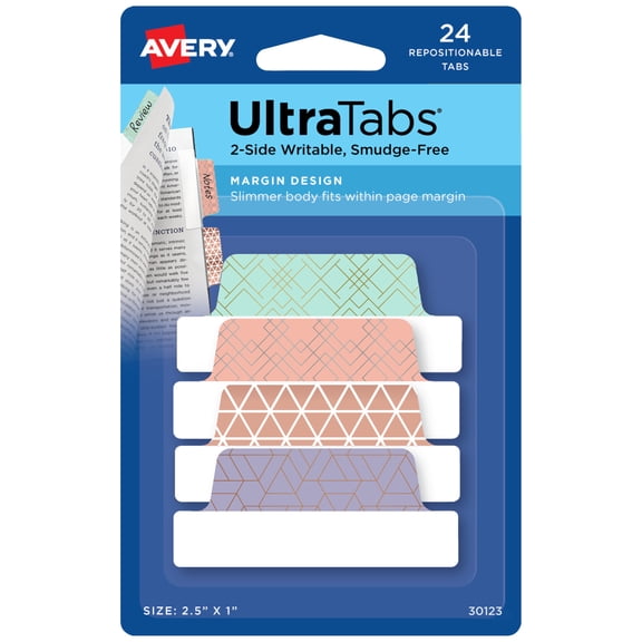 Ultra Tabs, 2.5" x 1", 24 Margin Tabs, Assorted Metallic Designs