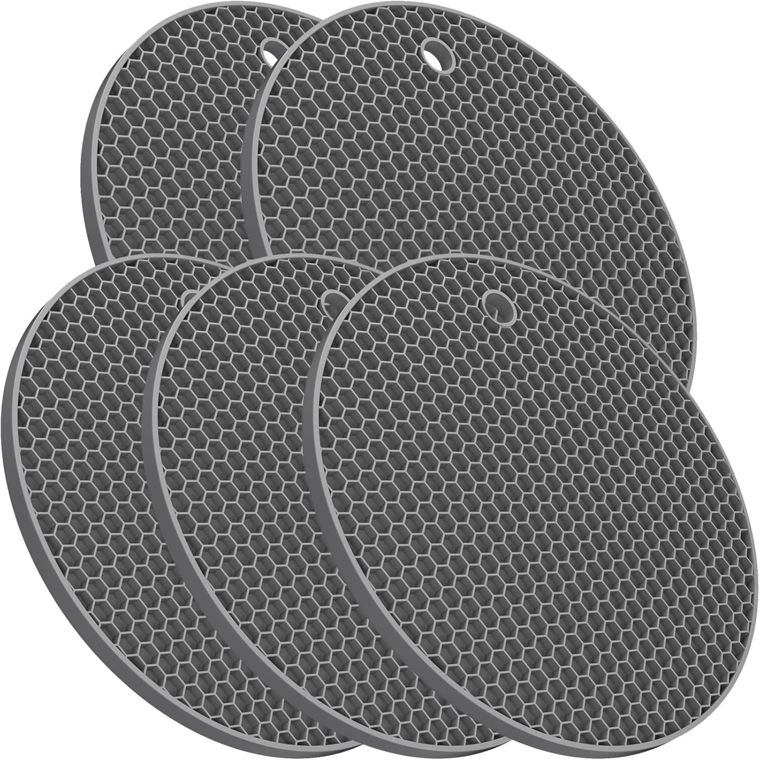 3-Piece Silicone Trivet Set - Heat Resistant Mats For Hot Pots & Dishes, Non-Slip, Dishwasher Safe, Grey