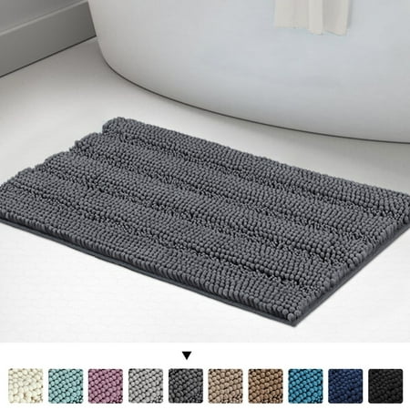 Ultra Thick Bath Rug Shaggy Chenille Absorbent Non Slip Bath Mat Grey 32" x 20"