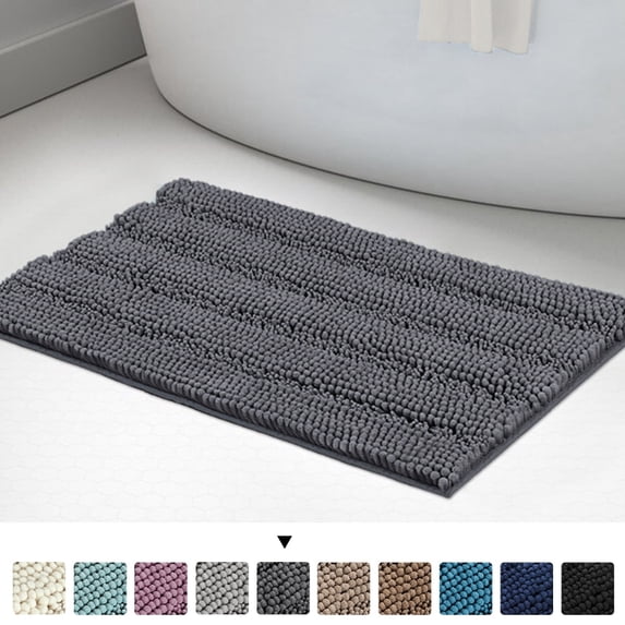 Ultra Thick Bath Rug Shaggy Chenille Absorbent Non Slip Bath Mat Grey 32" x 20"