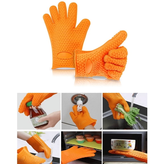 Ultra Thick Heavy Duty - Set of 2 BBQ Kitchen Grilling & Oven Mitts Gloves for Cooking Baking Barbecue Potholder - Superior and Extreme Heat Resistant - BPA Free, Dishwasher Safe, Food Grade