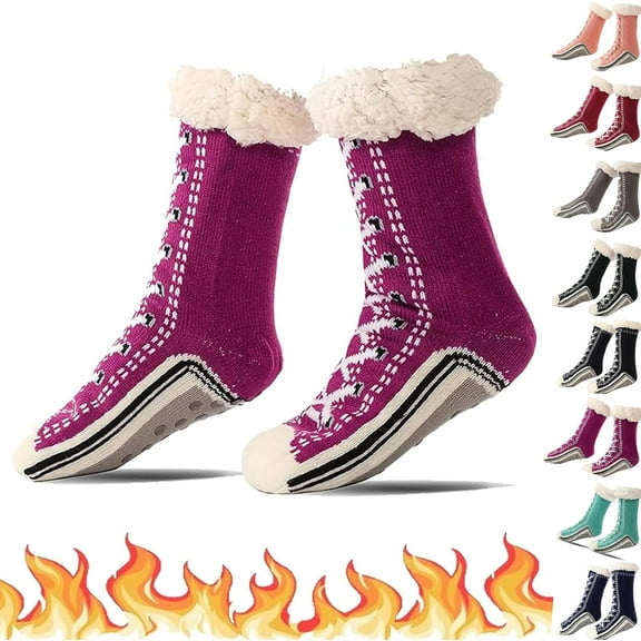 Ultra-Thick Slipper Home Socks, Winter Warm Non Slip Cozy Fuzzy Slipper Socks, Soft Fluffy Christmas Sock, Christmas Slipper Socks Grips for Women Warmth