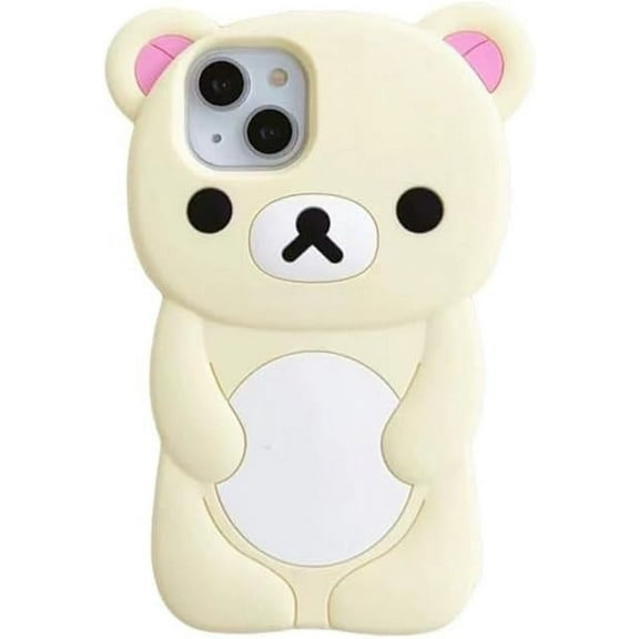 Ultra Thick Soft Silicone Case for Apple Teddy Bear Animal 3D Cartoon Japanese Cute Lovely Adorable Kawaii Kids Girls Women (Beige, for iPhone 17)