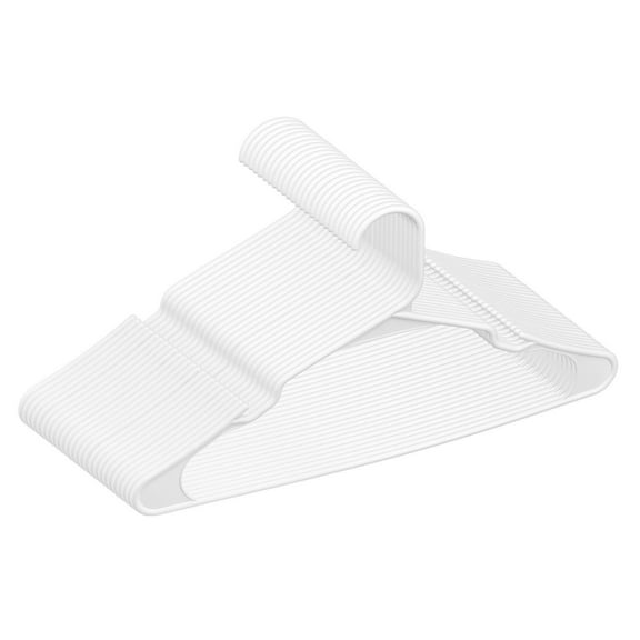 Ultra Thin 0.2 Inch 50 Pack White Plastic Hangers Stable Triangle Top Wide Notch Non Slip Space Saving for T Shirts Shirts Pants