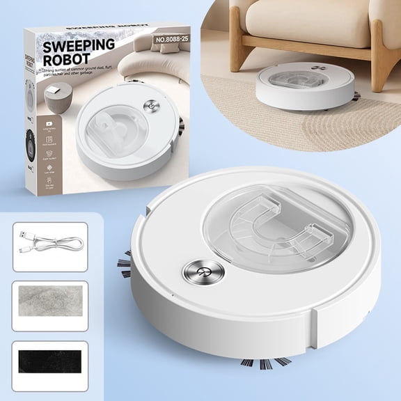 Ultra-Thin 2-in-1 Robot Vacuum & Mop - 55dB Quiet Cleaning with Large Transparent Dustbin - Powerful Suction for Pet Hair/Hard Floors - Ideal for Bed/Sofa Underneath (Includes Charger & Mop Cloth)