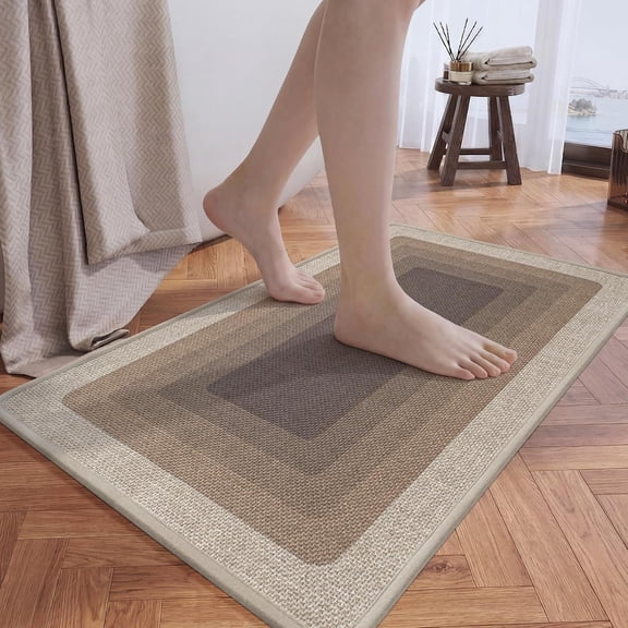 Ultra Thin Bath Mat Bathroom Rugs, Quick Dry Super Absorbent Washable Shower Mats, Rubber Backing Non Slip Rug Fit Under Door, Brown 16x24