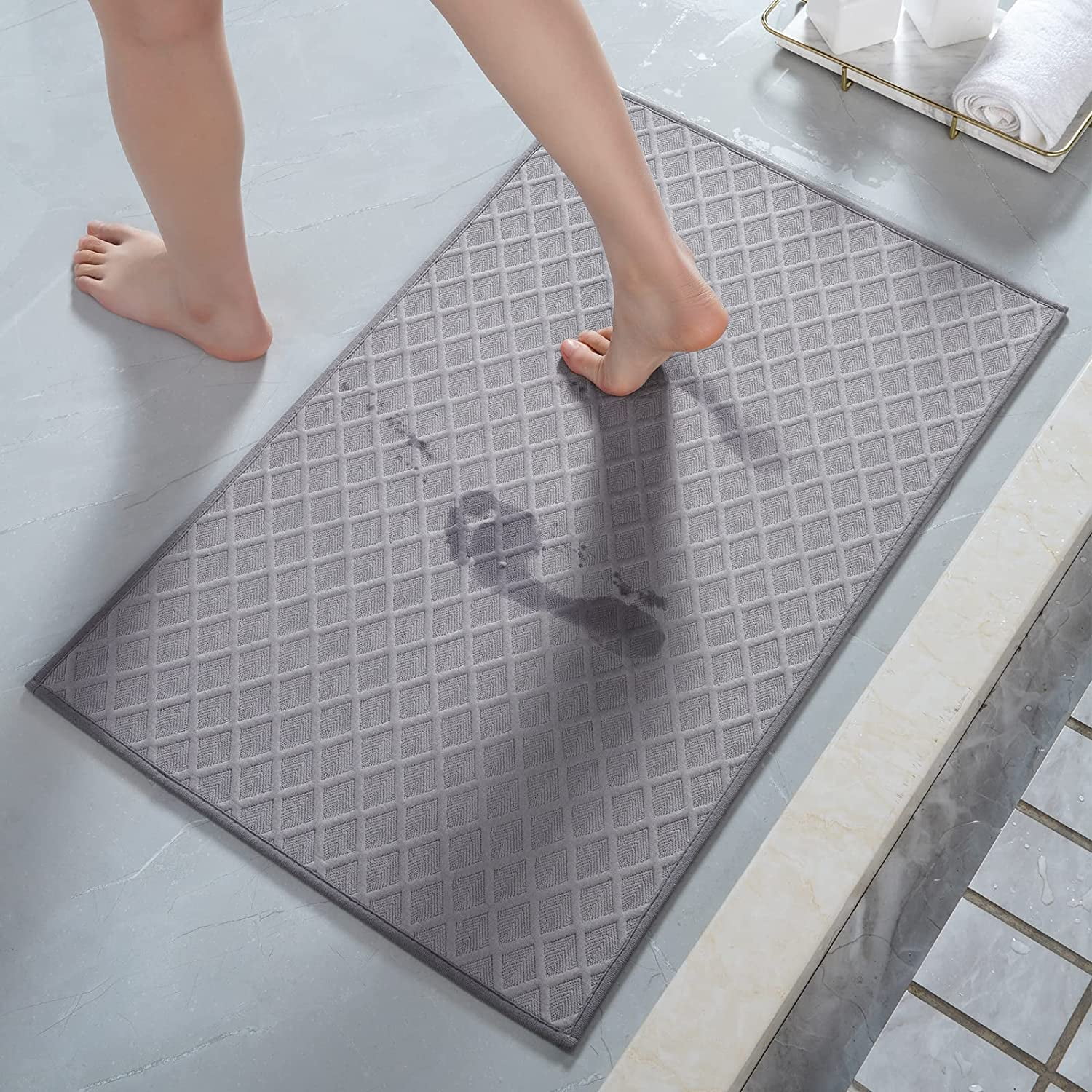 Ultra Thin Bathroom Rugs, Rubber Backed Bath Mats for Bathroom Non Slip