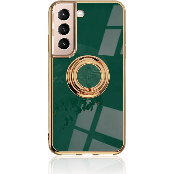 Ultra-Thin Case Apply to Samsung Galaxy S21 Ultra,Soft TPU Electro-Plating Bumper Design with Ring Buckle Holder with Magnetic Suction Protection Phone Cover (Dark Green, Galaxy S21 Ultra)