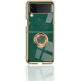 thumbnail image 1 of Ultra-Thin Case Apply to Samsung Galaxy Z Flip 3,Soft TPU Electro-Plating Bumper Design with Ring Buckle Holder with Magnetic Suction Car Function Full Protection Phone Cover (Dark Green), 1 of 7