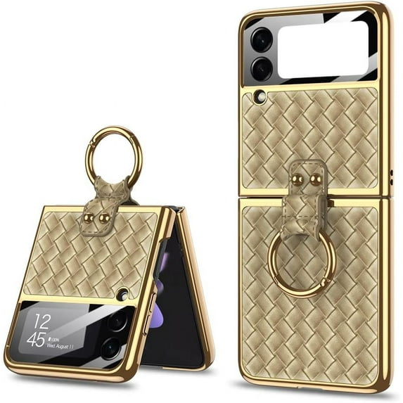 Ultra-Thin Case Apply to Samsung Galaxy Z Flip 3,Soft TPU Electro-Plating Bumper Design with Ring Buckle Holder with Magnetic Suction Car Function Full Protection Phone Cover (Gold)