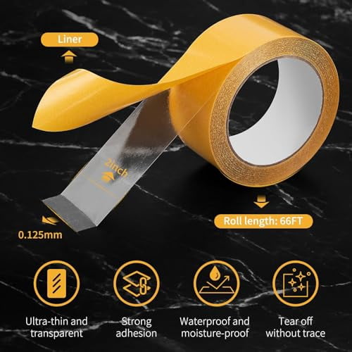 Ultra-Thin Clear Double Sided Tape Heavy Duty 2Inch X 66Feet Two Sides Strong Stick Mounting Adhesive Tape For Rug Fixed,DIY Crafts,Poster,Arts,Fixed Clothes,Paste Photo,Scrapbook,Gift Wrap,Woodw