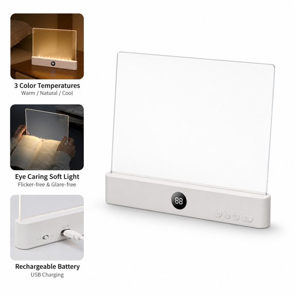 Ultra-Thin Clip-On Book Light with 3 Color Temperatures, Dimmable, Rechargeable 1200mAh, 99-Min Timer, Bookmark Design