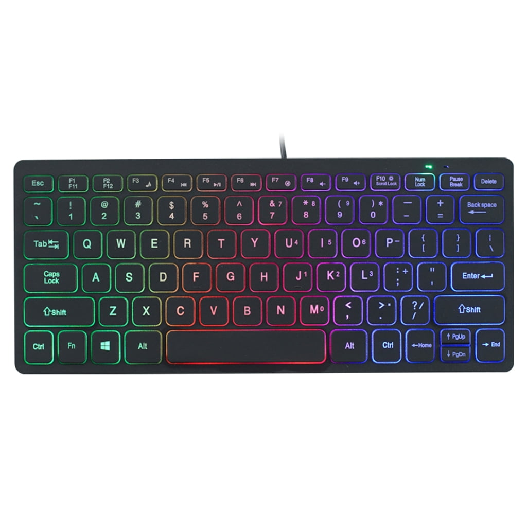 Ultra Thin Corded Keyboard 78keys Mini Keypad Colorful LED Backlight Character Translucent Keycaps for Office and Gaming