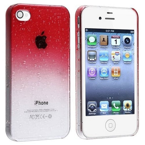Ultra Thin Crystal Rear Only Case with White Trim screen protector for iPhone 4 / 4S - Clear Red