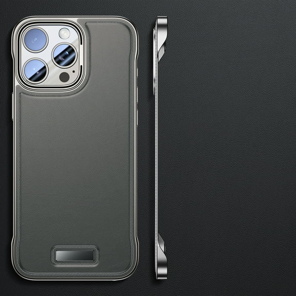 Ultra-Thin Designed for iPhone 13 Frameless Case, Slim Minimalist Bare Metal Feel Hard PC Protective Cover Plain PU Leather Borderless Phone Case for iPhone 13, Gray