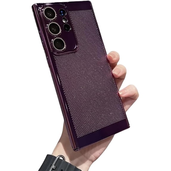 Ultra-Thin Electroplating Heat Dissipation Phone Case, Full Wrap Lens Film, Rigid Case, Drop Proof, for Samsung Galaxy S24 S23 S22 S21 Note20 Ultra Plus Phone Case (Purple,S22 Ultra)