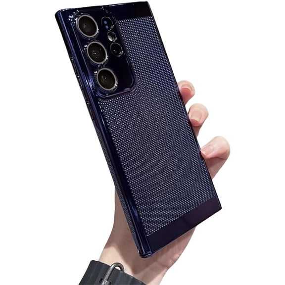 Ultra-Thin Electroplating Heat Dissipation Phone Case, Full Wrap Lens Film, Rigid Case, Drop Proof, for Samsung Galaxy S24 S23 S22 S21 Note20 Ultra Plus Phone Case (Dark Blue,S22 Ultra)