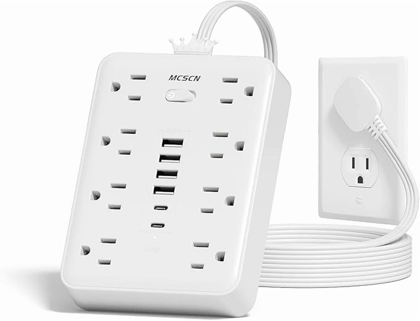 Ultra Thin Flat Plug Surge Overload Protector Power Strip Wall Outlet with 8 AC Power Outlets 6 USB (2 USB C) for Home Office Dorm Travel Essentials 15A 1875W UL Released 15FT)