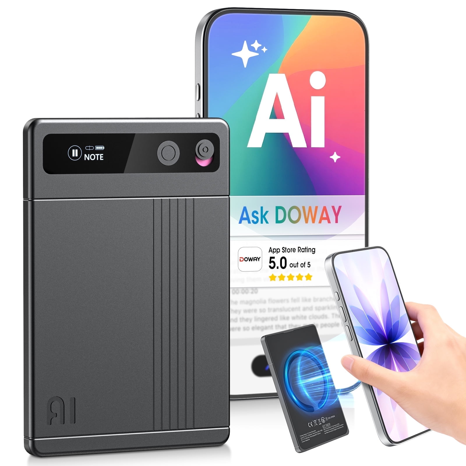 AI Voice Recorder - AI Note Taking Device with Transcribe & Summarize, Support 118 Languages, 64GB APP Control, AI Noise Cancellation, Clear Audio Recorder for Lectures, Meetings, Calls