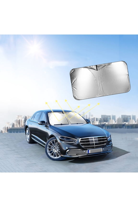 Ultra-Thin Foldable Car Sunshade - Titanium Silver Thermal Insulation Front Windshield Cover with Memory Frame & Rearview Cutout, Universal Fit for Sedans/SUVs