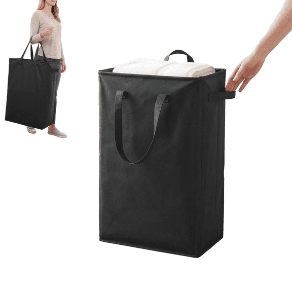 Slim Laundry Hamper Handles Collapsible Basket Thin Dirty Clothes Narrow Bag Foldable 45L ()