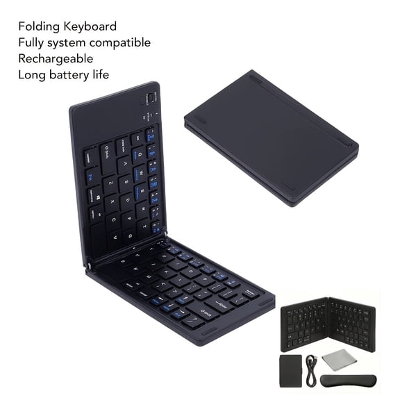 Ultra-Thin Foldable Wireless Keyboard – Portable Silent Typing Bluetooth Bi-Fold Keyboard for iOS, Android & Windows Devices