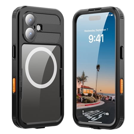 Ultra Thin Full Body Case for iPhone 17, Military Grade Protective Cover with Built-in Screen Protector, Waterproof Shockproof Dustproof, Magnetic Design, Black