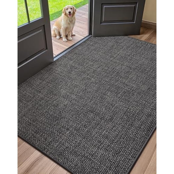 Ultra-Thin Indoor Door Mat, 48"x72" Low-Profile Non-Slip Entryway Rug with Modern Geometric Texture, Washable Doormat for Indoor Entrance, Heather Dark Beige(Rolled-up NO Creases)