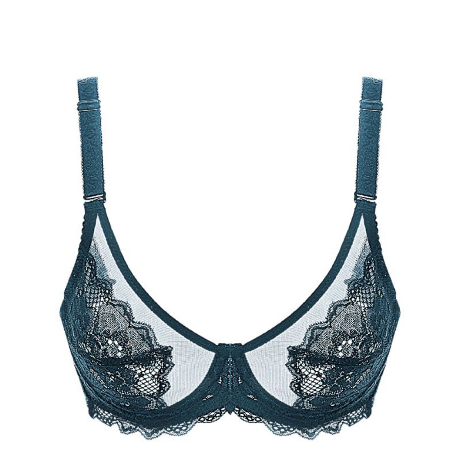 Ultra Thin Lace Embroidery Sexy Transparent Bra Soft Underwired Push Up  Breathable Casual Bralette Green 42(95) C 42(95) D 