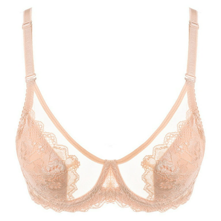 Ultra Thin Lace Embroidery Sexy Transparent Bra Soft Underwired Push Up  Breathable Casual Bralette Skin 34(75) A 34(75) B 