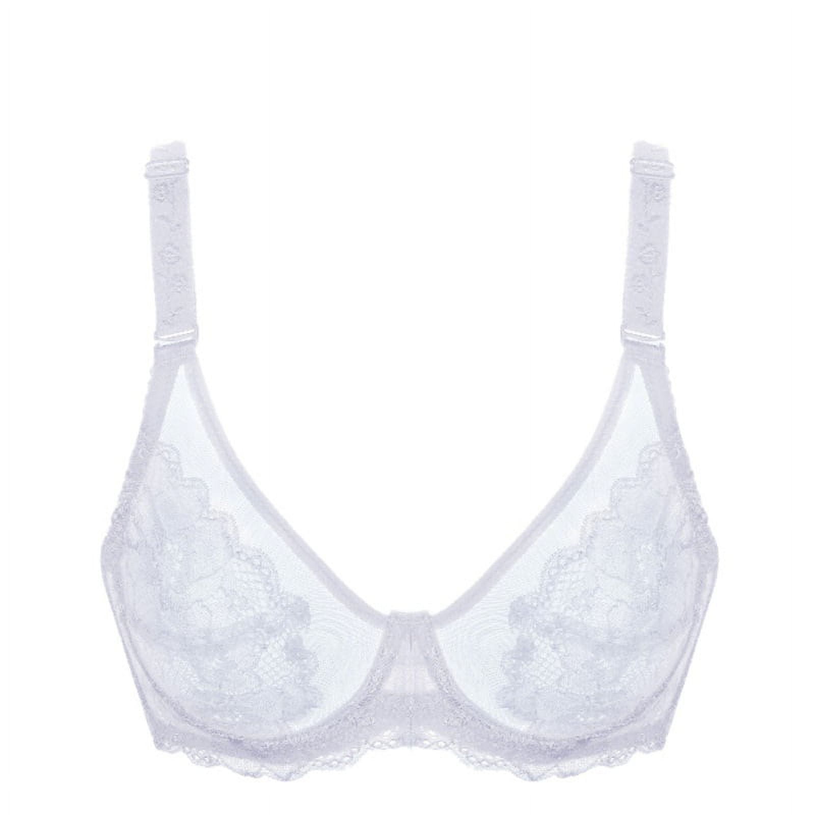 Ultra Thin Lace Embroidery Sexy Transparent Bra Soft Underwired Push Up  Breathable Casual Bralette White 38(85) C 38(85) D 