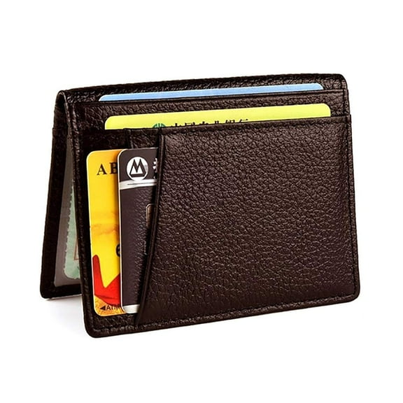 Ultra Thin Leather Credit Card Case, Credit Card Holder with ID Window, Slim Minimalist, Suitable for Daily Use, Wallets with 8 Card Slots and 2 ID Window, Coffee