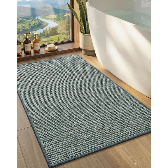 Ultra Thin Low Profile Bath Mat, Non Slip Rubber Backing Bathroom Rug Fits Under Door, Absorbent Quick Dry Shower Mat for Bathtub Shower Floor, Green 24"x36"